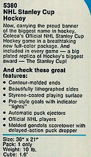 1972 Coleco Stanley Cup 5380 description from dealer catalog.