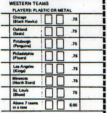 Early 70's Coleco order form for parts & players.
